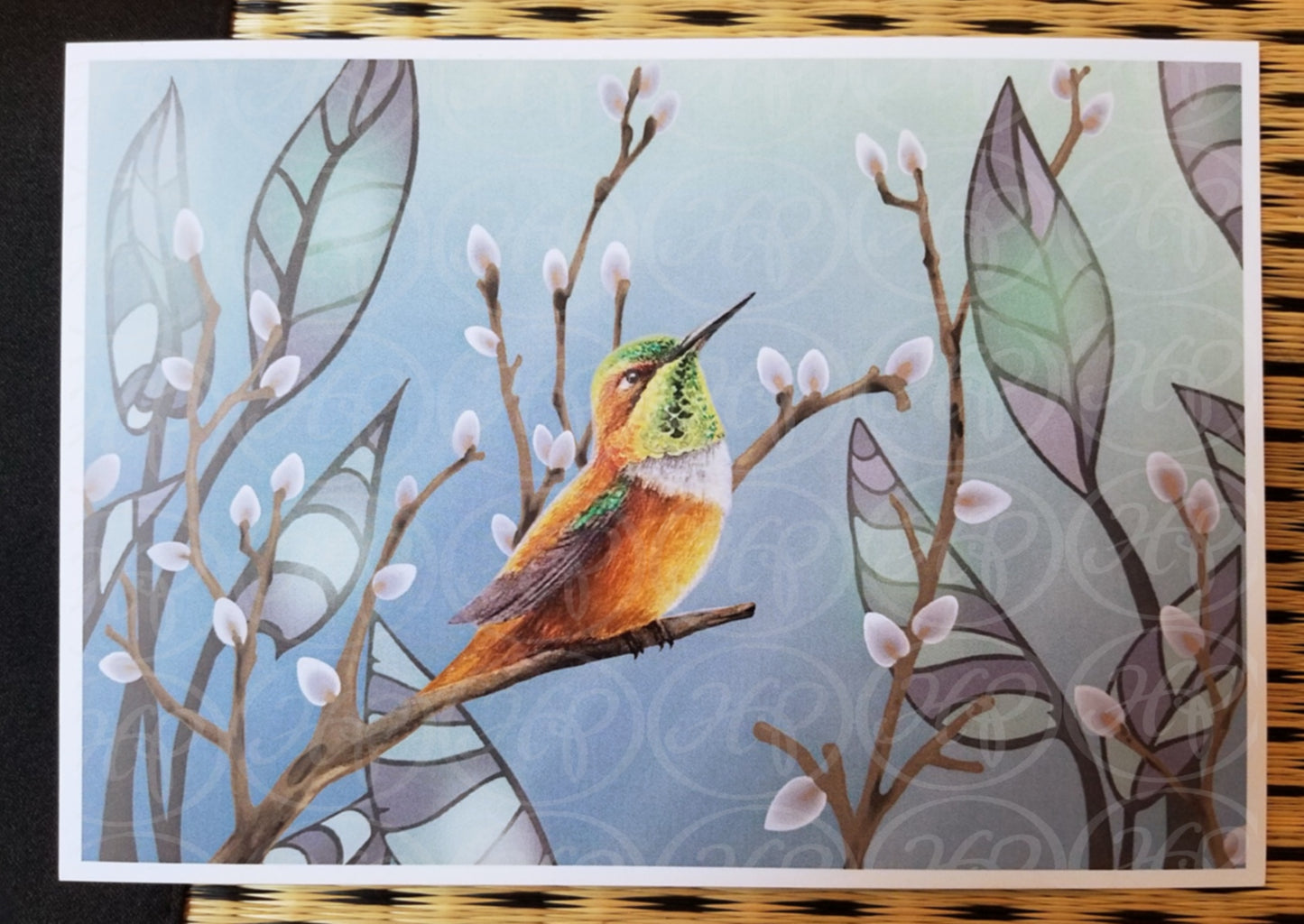 Hummingbird Lilac-Blue Background